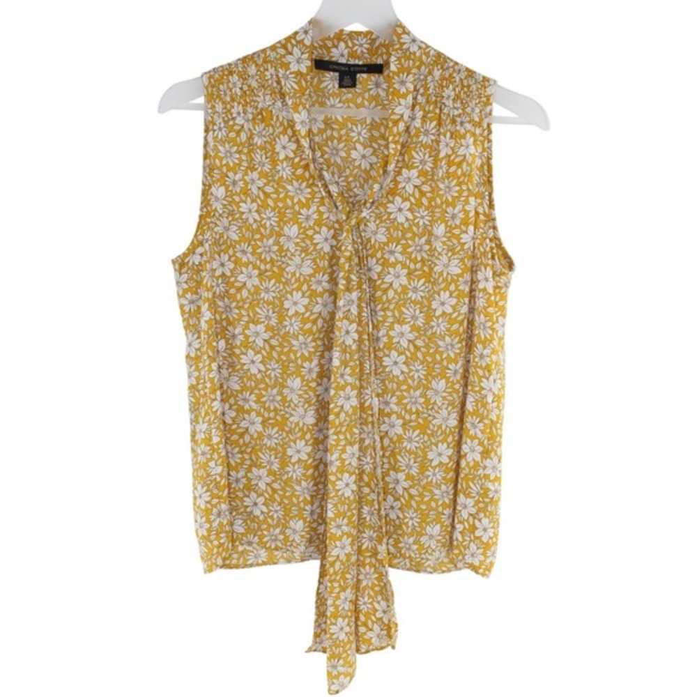 Cynthia Steffe Sleeveless Blouse Tie Neck Floral‎ Print Small Yellow